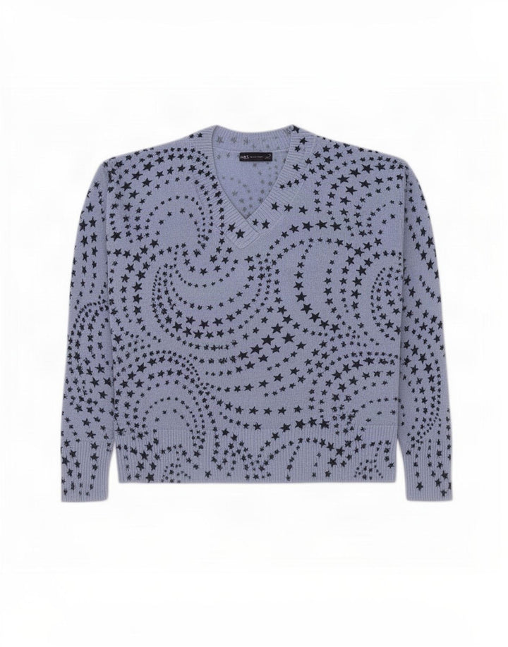 Maglione da donna con scollo a V con motivo astratto Marks & Spencer UK 18 XL Blu