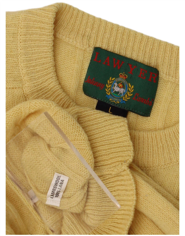 Maglione girocollo da uomo vintage in lana d'agnello giallo grande