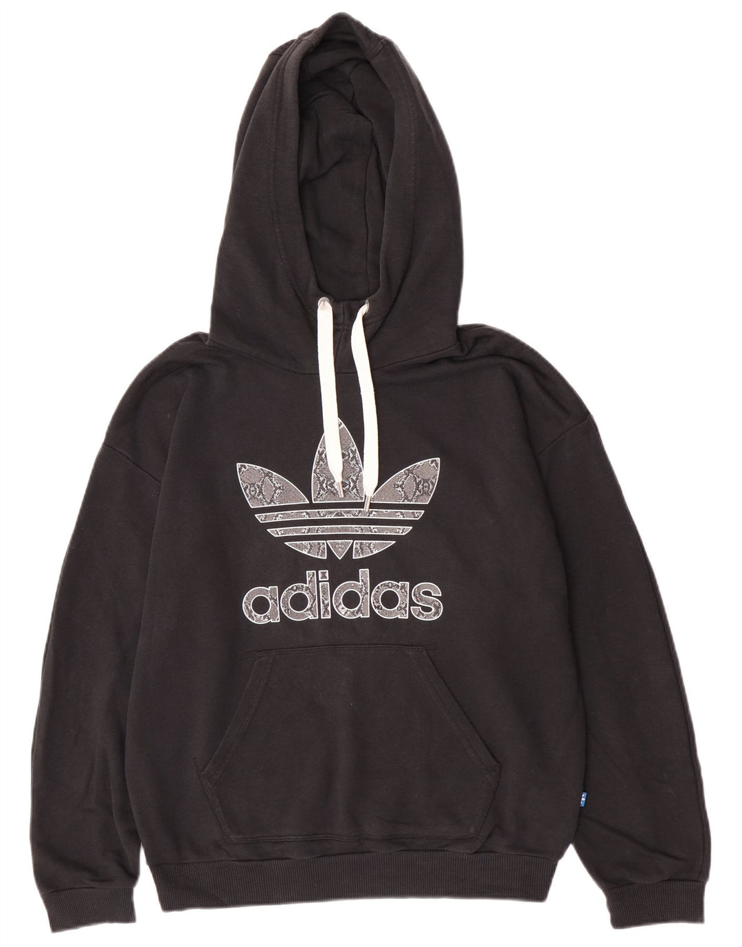 Felpa con cappuccio grafica da donna Adidas UK 14 cotone nero medio