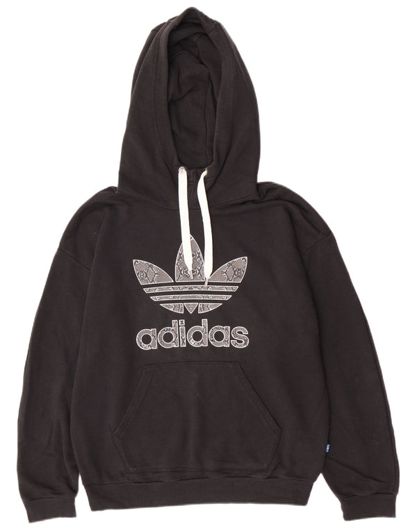 Felpa con cappuccio grafica da donna Adidas UK 14 cotone nero medio