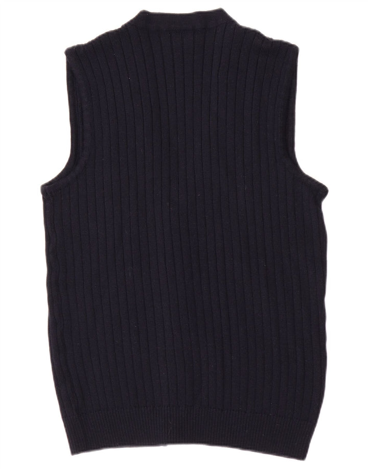 Maglione cardigan senza maniche vintage da uomo piccolo blu navy