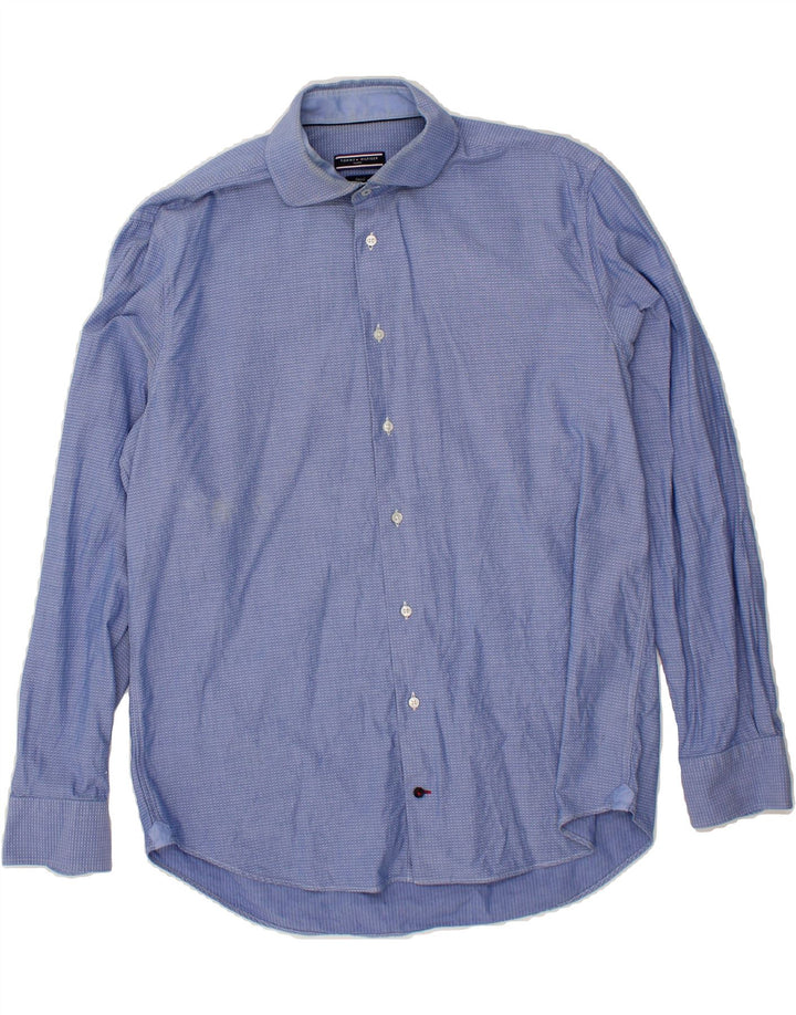 TOMMY HILFIGER Mens Fitted Shirt Size 41 16 Large Blue Spotted Cotton Vintage Tommy Hilfiger and Second-Hand Tommy Hilfiger from Messina Hembry 