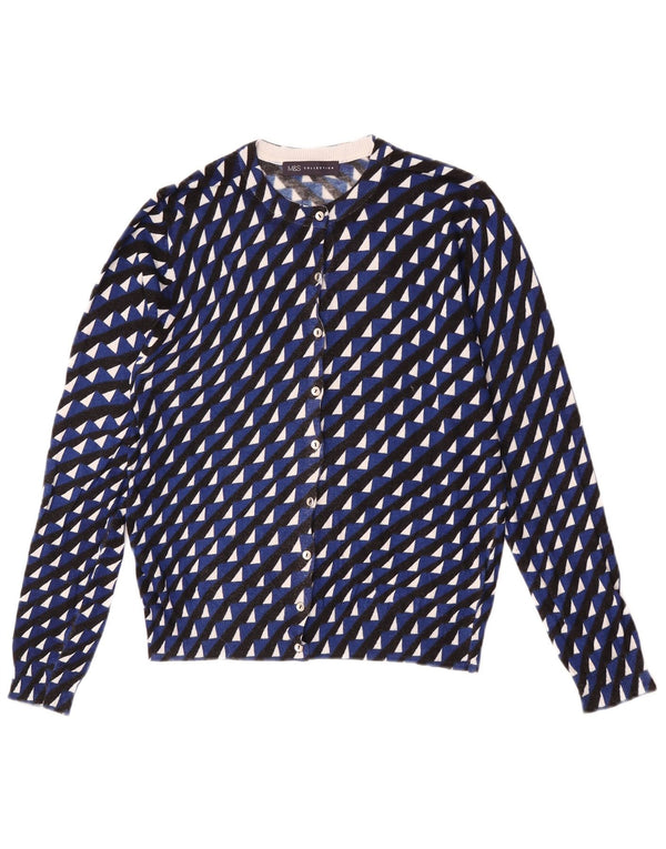 Maglione cardigan corto da donna Marks & Spencer UK 14 Blu medio geometrico