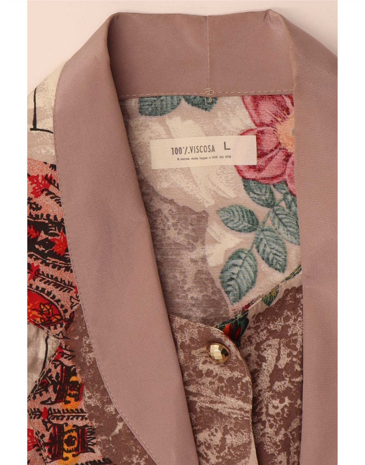 Giacca blazer vintage da donna a 1 bottone UK 16 grande floreale multicolore