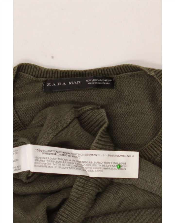 Maglione girocollo con grafica ZARA da uomo in cotone kaki medio