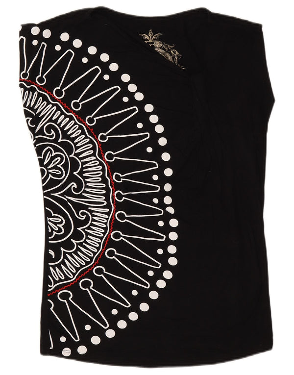 Desigual T-shirt grafica da donna Top UK 12 Medium Black Paisley