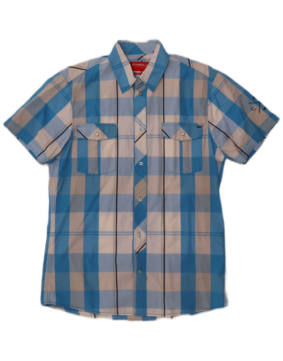 Camicia da uomo slim fit a maniche corte O'Neill XL in cotone a quadri blu