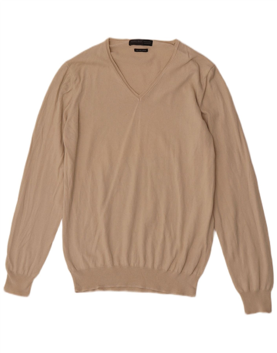 Maglione Zara da uomo con vestibilità regolare con scollo a V, grande, in cotone beige