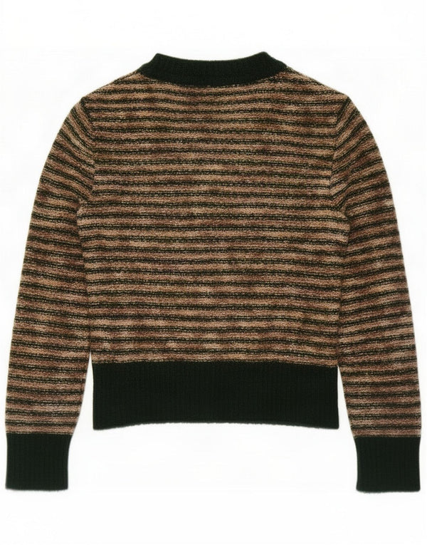 Maglione vintage da donna con scollo a barchetta UK 14 a righe beige medio