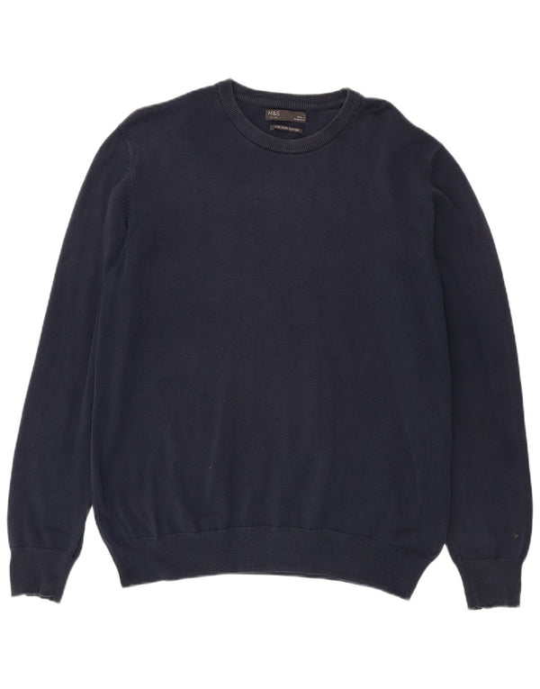 Maglione maglione girocollo da uomo Marks & Spencer grande cotone blu navy