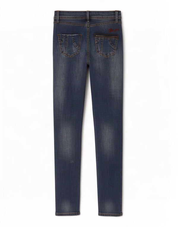 Jeans skinny invecchiati Desigual da donna W26 L32 cotone blu navy