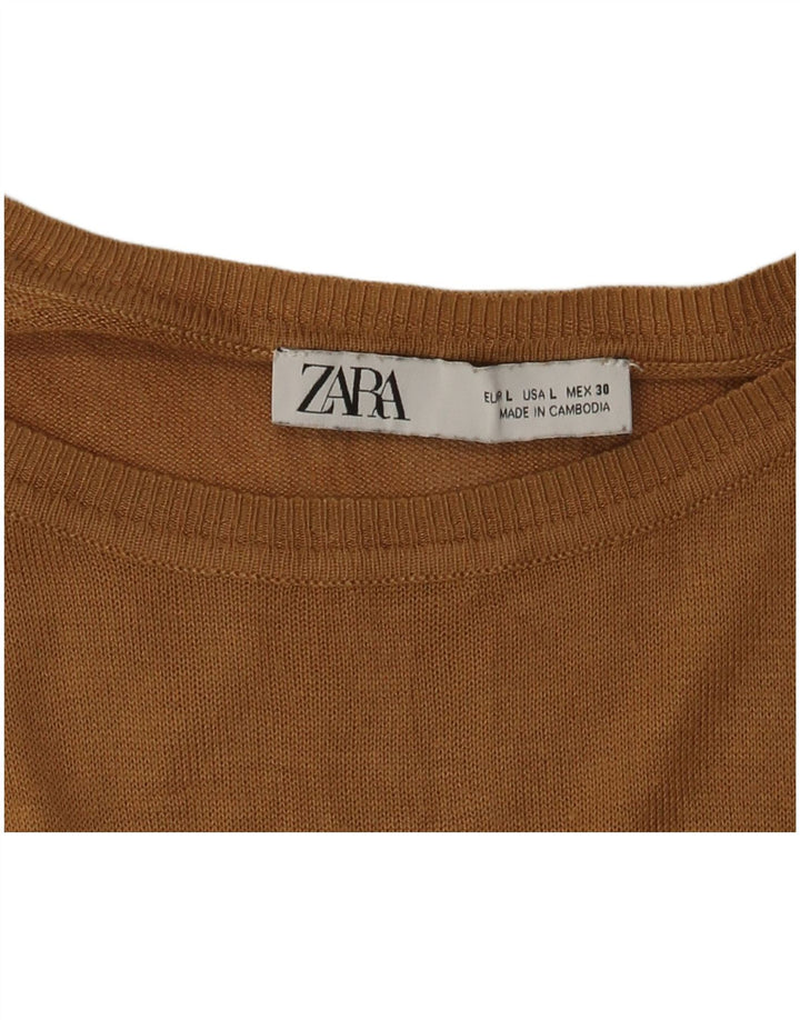 ZARA Maglione da Donna Oversize con Scollo a Barca UK 16 Large Marrone