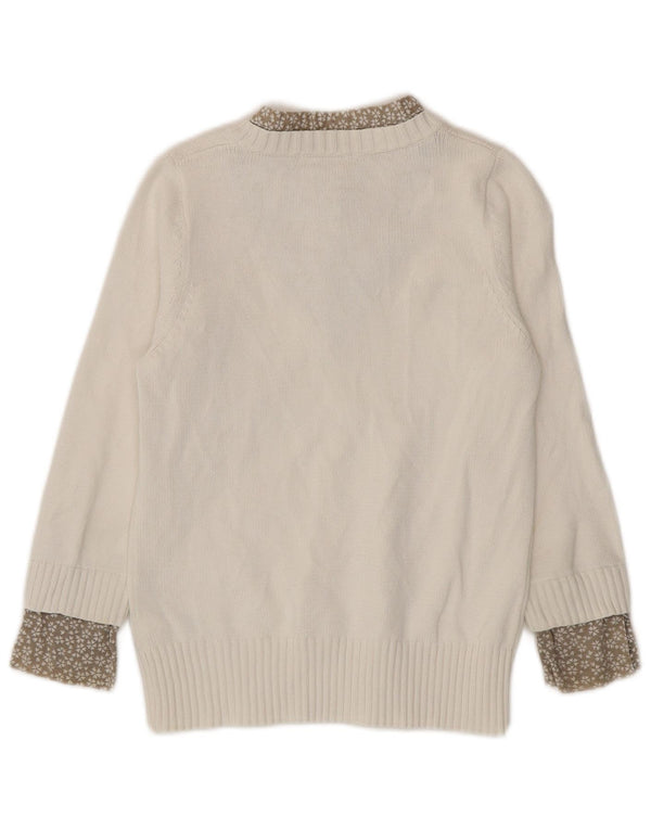 Maglione maglione con scollo a V da donna Marks & Spencer UK 10 piccolo floreale bianco