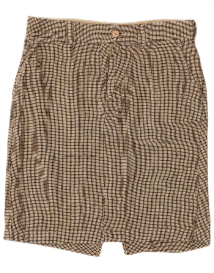 Gonna dritta da donna Woolrich W33 lino a quadri beige grande