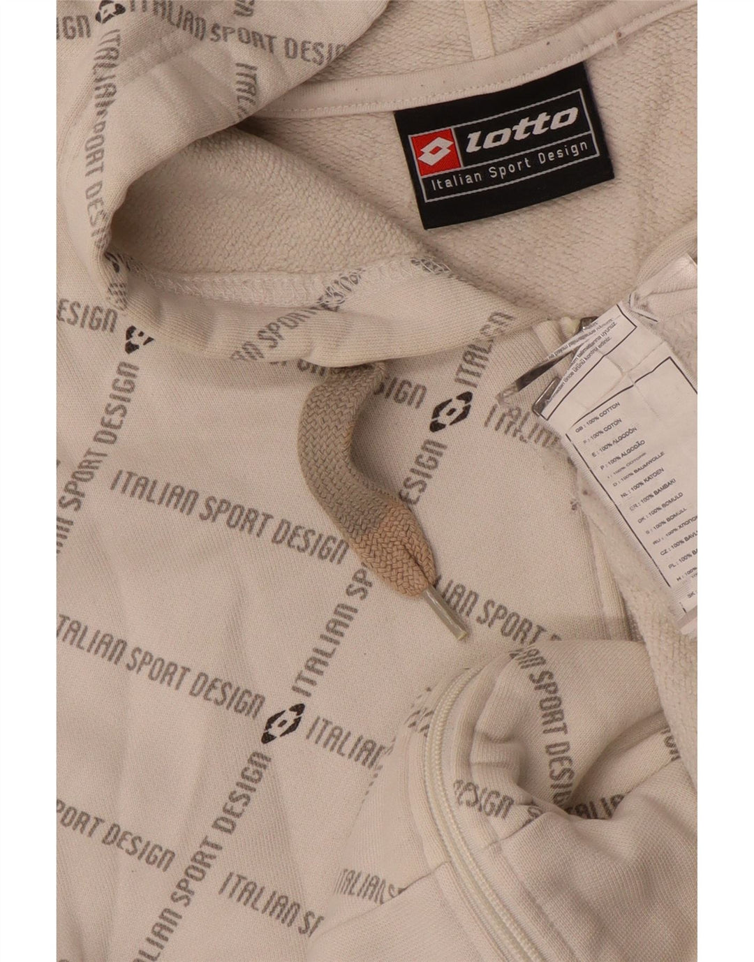 Maglione con cappuccio e zip grafica da uomo LOTTO in cotone bianco medio