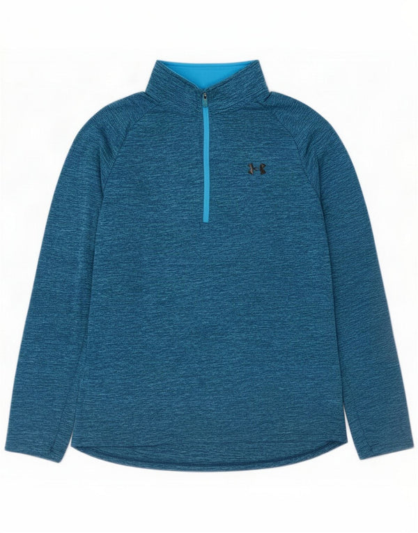 Under Armour Mens Zip Neck Pullover Tracksuit Top Large Blue Flecked