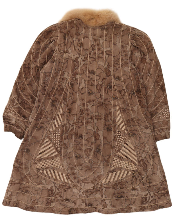 Soprabito reversibile da donna in pelliccia sintetica VINTAGE UK 18 XL marrone floreale