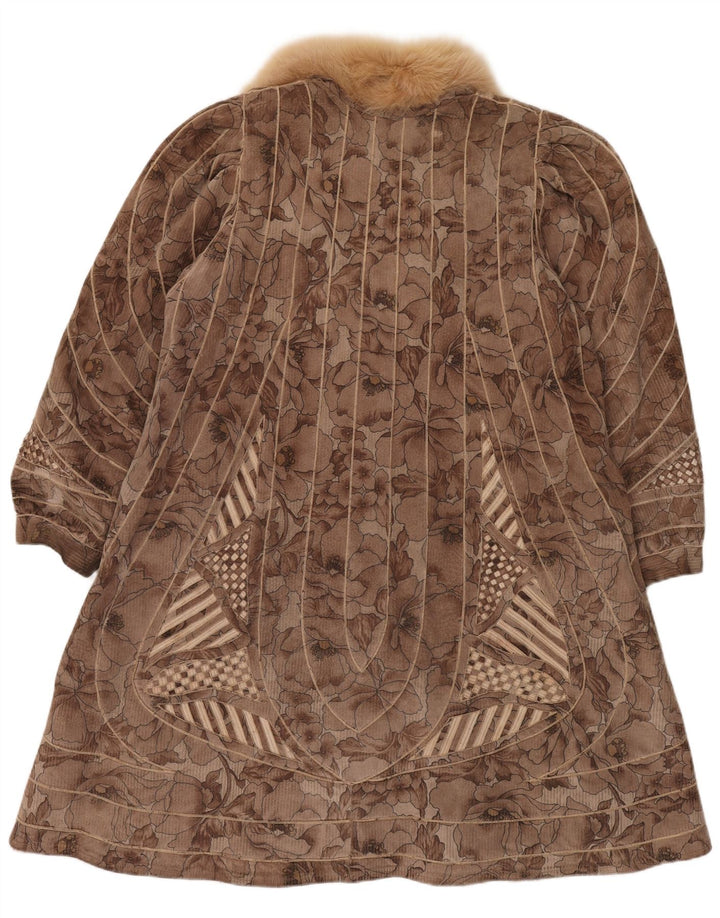 Soprabito reversibile da donna in pelliccia sintetica VINTAGE UK 18 XL marrone floreale