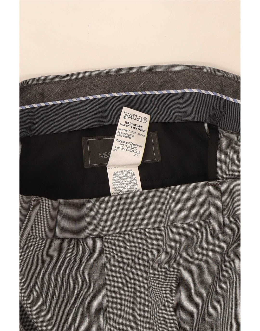 Pantaloni casual da uomo Marks & Spencer su misura W34 L33 poliestere grigio