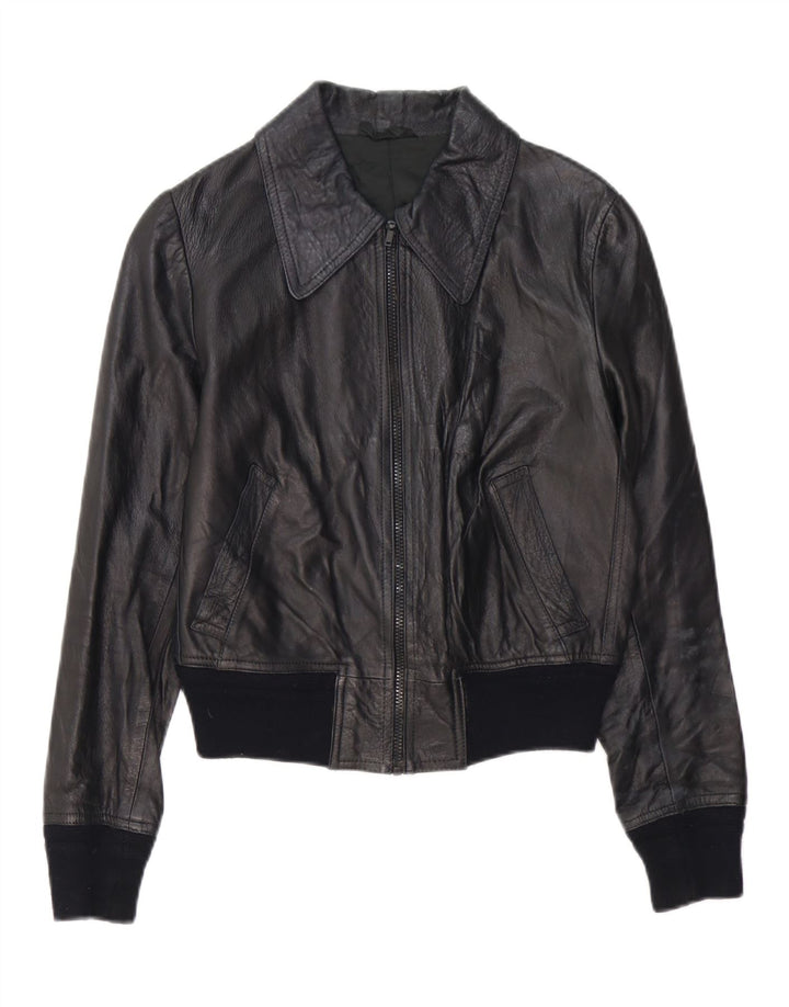 Giacca in pelle da donna vintage IT 46 grande in pelle nera