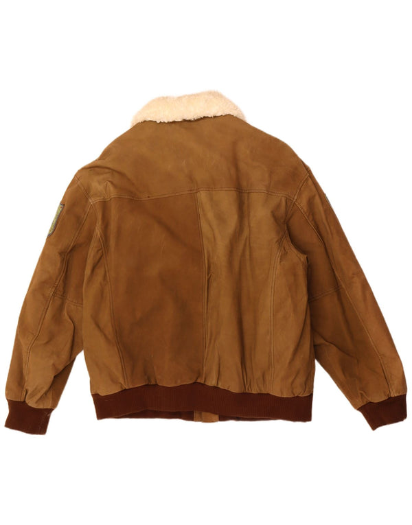 Giacca in pelle grafica da uomo vintage IT 56 3XL Marrone