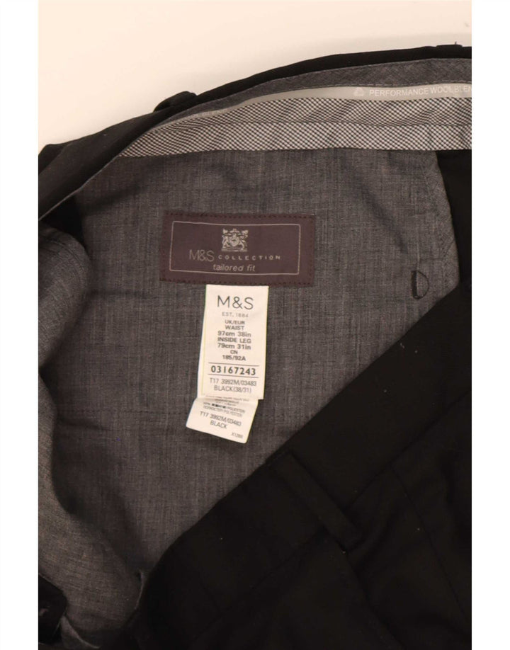 Pantaloni da abito dritti su misura da uomo Marks & Spencer W38 L31 in lana nera