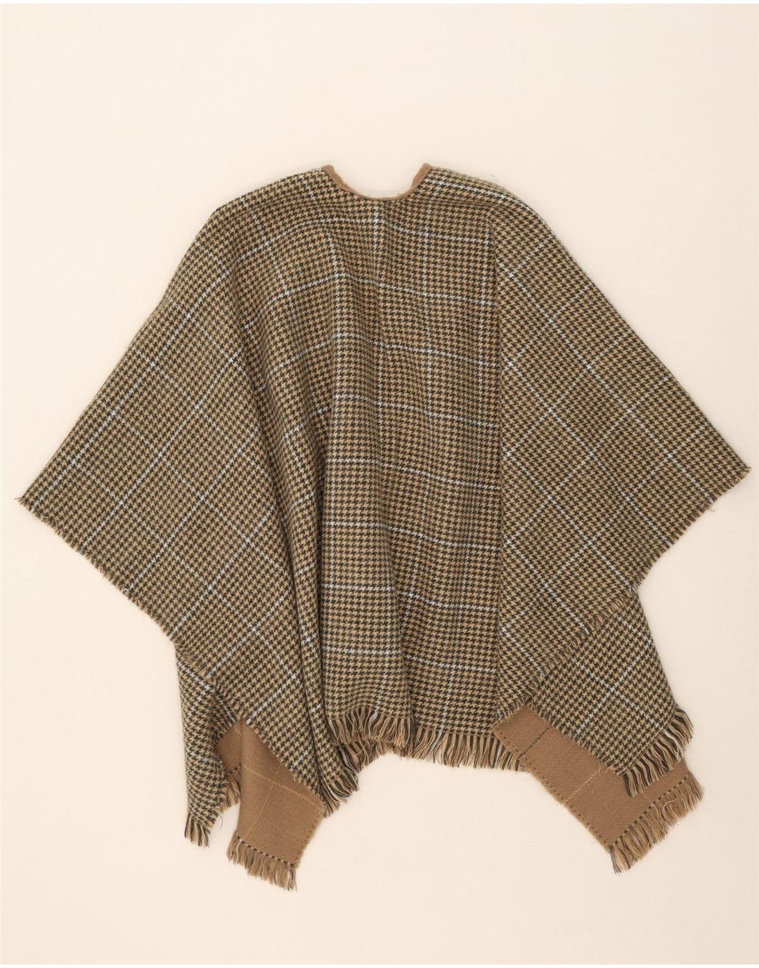 Cappotto a mantella reversibile da donna, taglia unica, a quadri beige