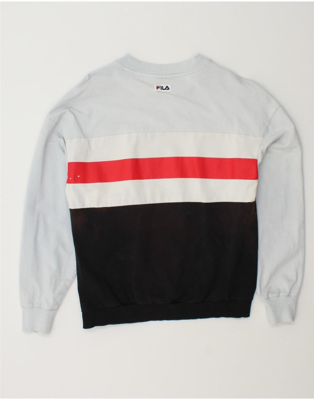 FILA Womens Sweatshirt Jumper UK 10 Small Blue Colourblock Cotton Vintage Fila and Second-Hand Fila from Messina Hembry 