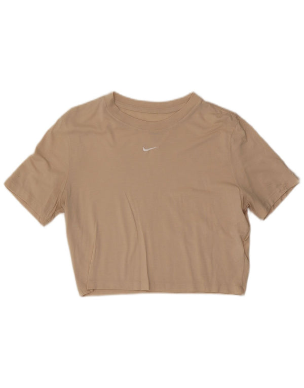 Nike Womens Crop Slim Fit T-Shirt Top UK 14 Large Beige Modal