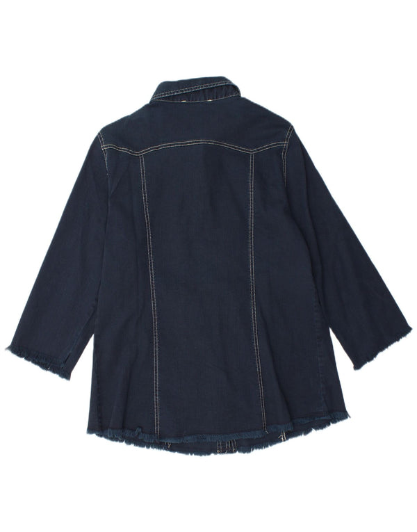 Camicia di jeans lunga a maniche lunghe da donna vintage in cotone blu navy medio