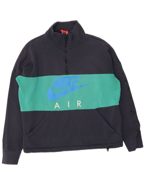 Felpa grafica Nike da uomo, maglione grande, cotone color block, blu navy