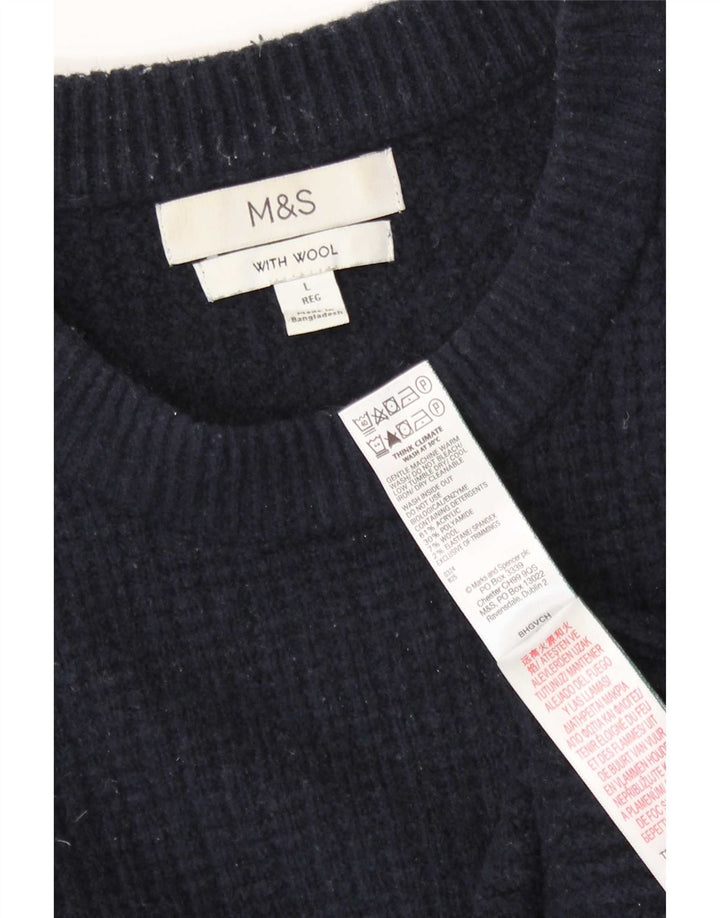 Maglione maglione girocollo da uomo Marks & Spencer grande acrilico blu navy