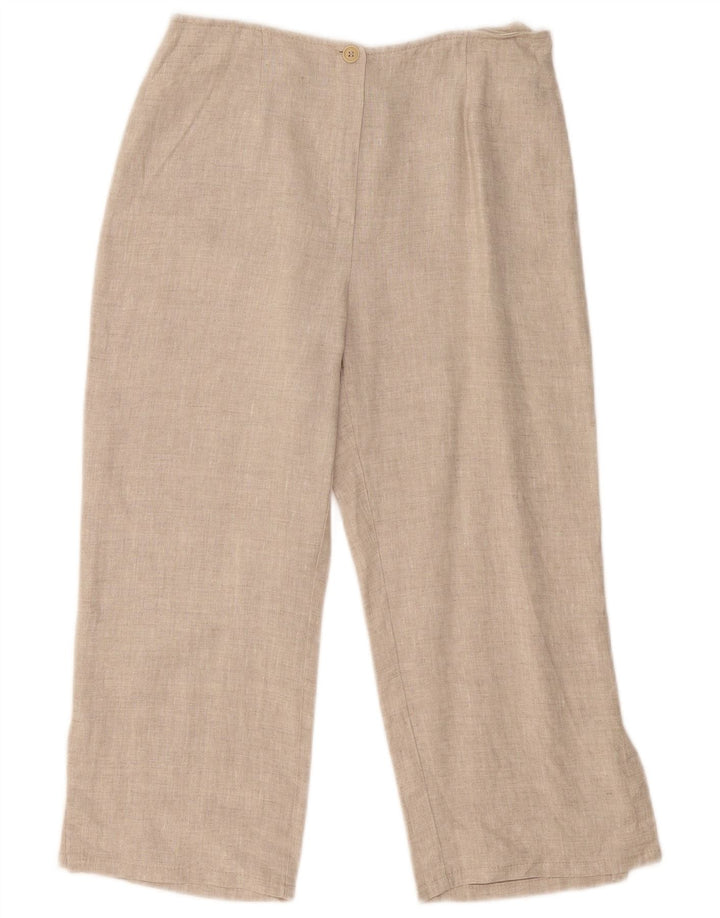 Pantaloni capri dritti da donna VINTAGE UK 10 piccoli W30 L21 Lino beige