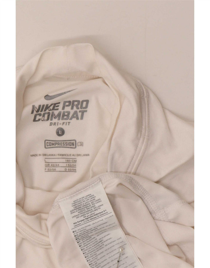 Nike Top a compressione da uomo a maniche lunghe UK 42/44 Large White Poliestere Sports