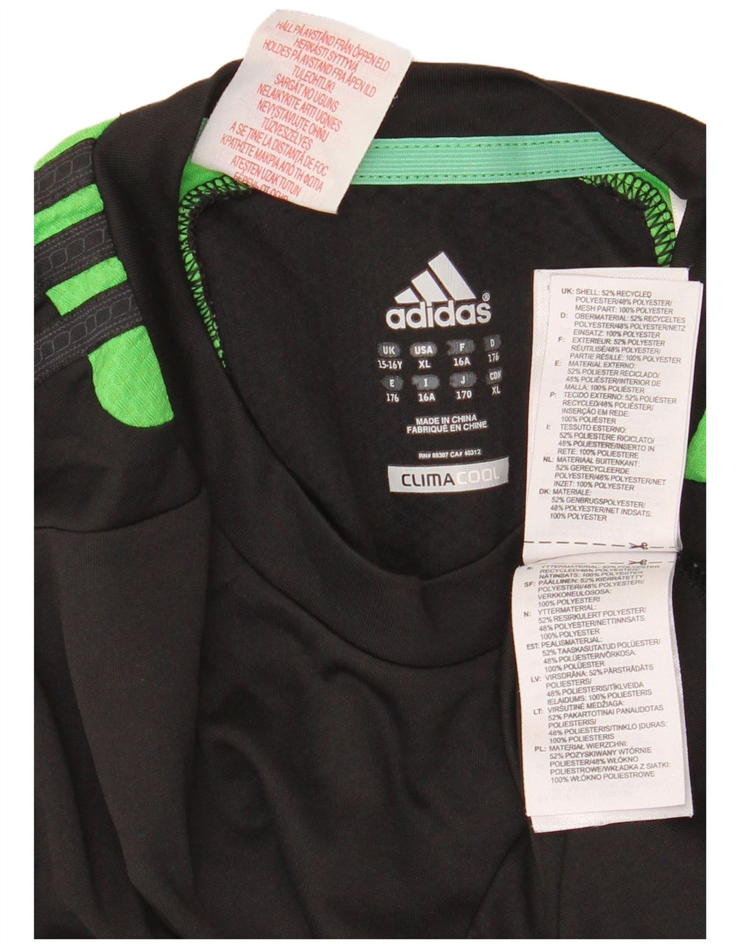 Maglietta Adidas Climacool da ragazzo, 15-16 anni, in poliestere color block nero