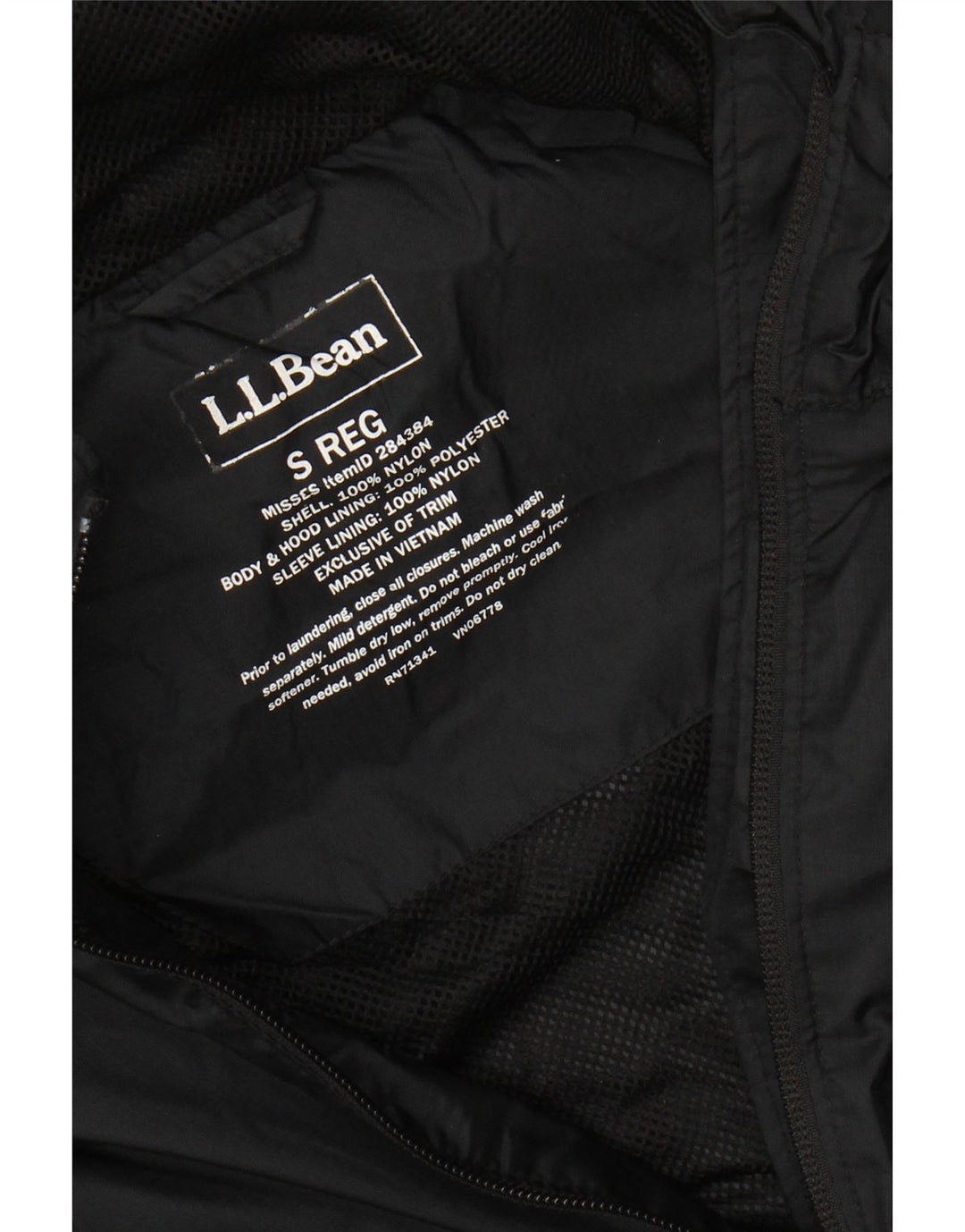 L.L.BEAN Giacca antipioggia oversize da donna con cappuccio UK 10 Small Nylon nero