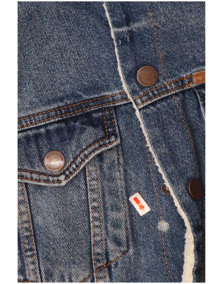 J. HART & BROS Mens Denim Sherpa Jacket UK 40 Large Blue Cotton