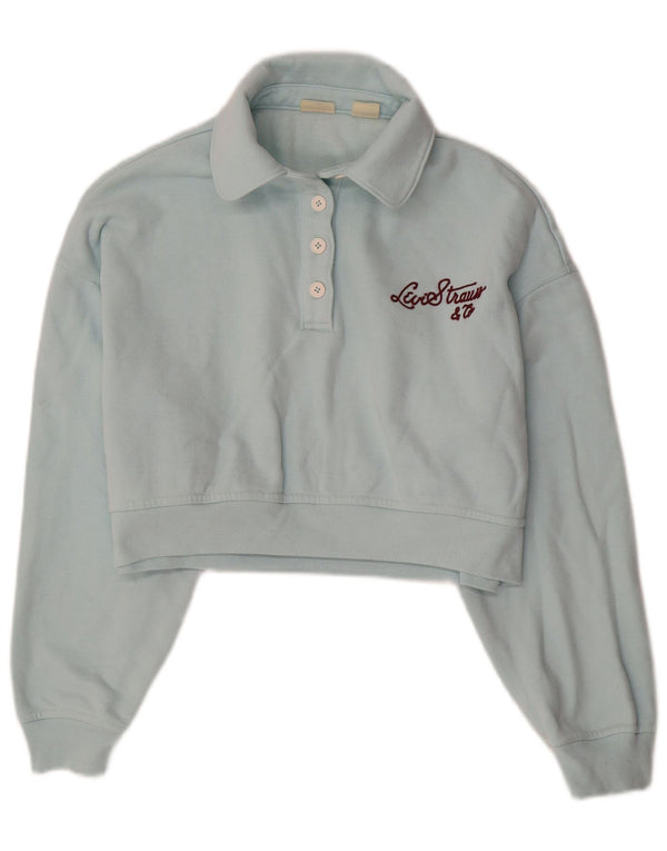 LEVI'S Donna Felpa Corta Oversize con Collo a Polo Maglione UK 6 XS Blu