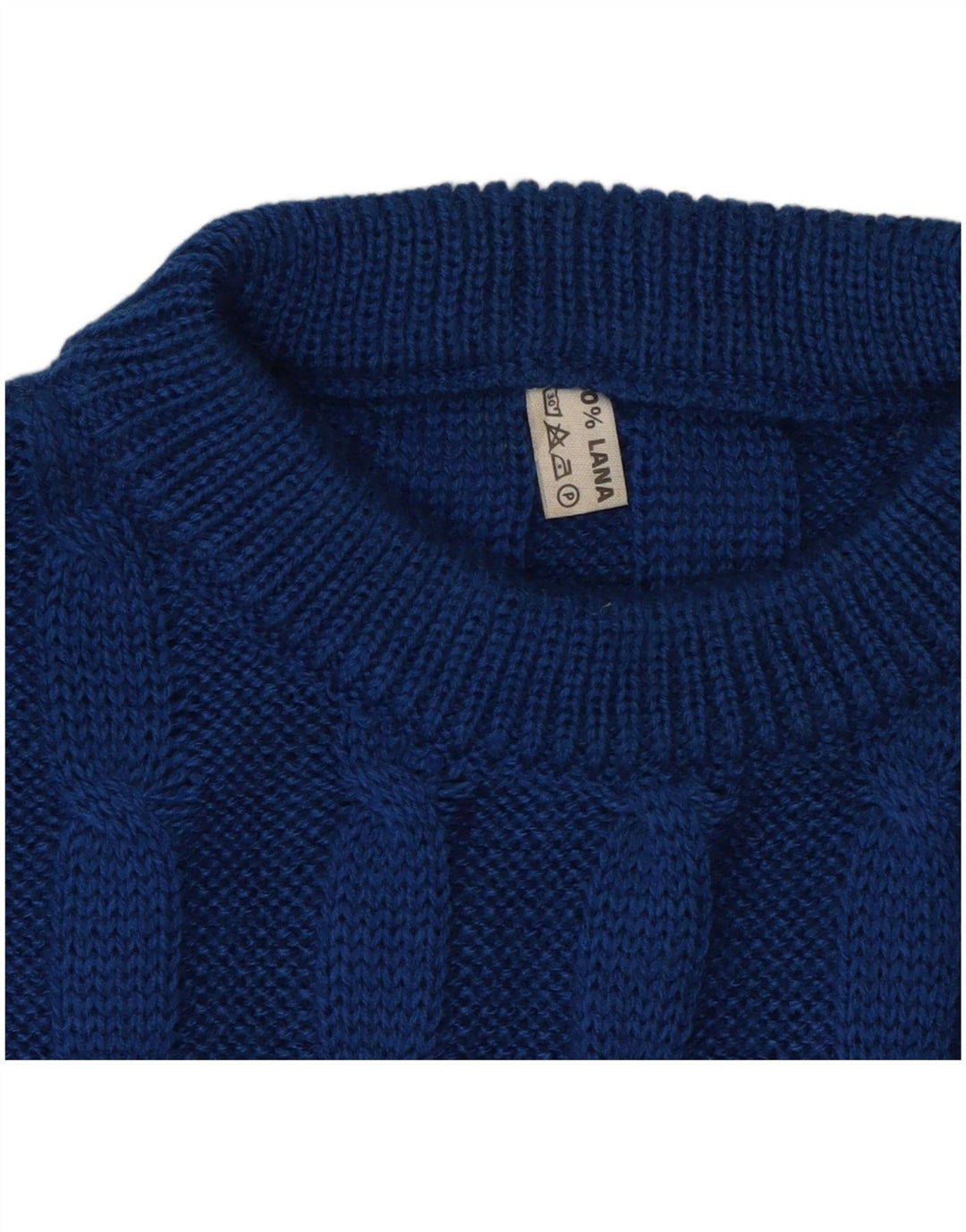 VINTAGE Maglione girocollo da uomo in lana blu medio