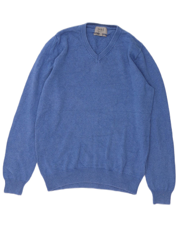 Maglione da uomo con scollo a V Marks & Spencer piccolo cotone blu
