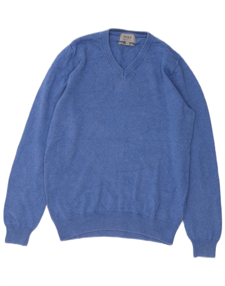 Maglione da uomo con scollo a V Marks & Spencer piccolo cotone blu