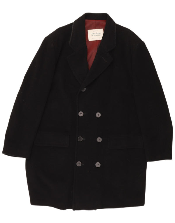 BENETTON Mens Double Breasted Coat UK 44 2XL Black