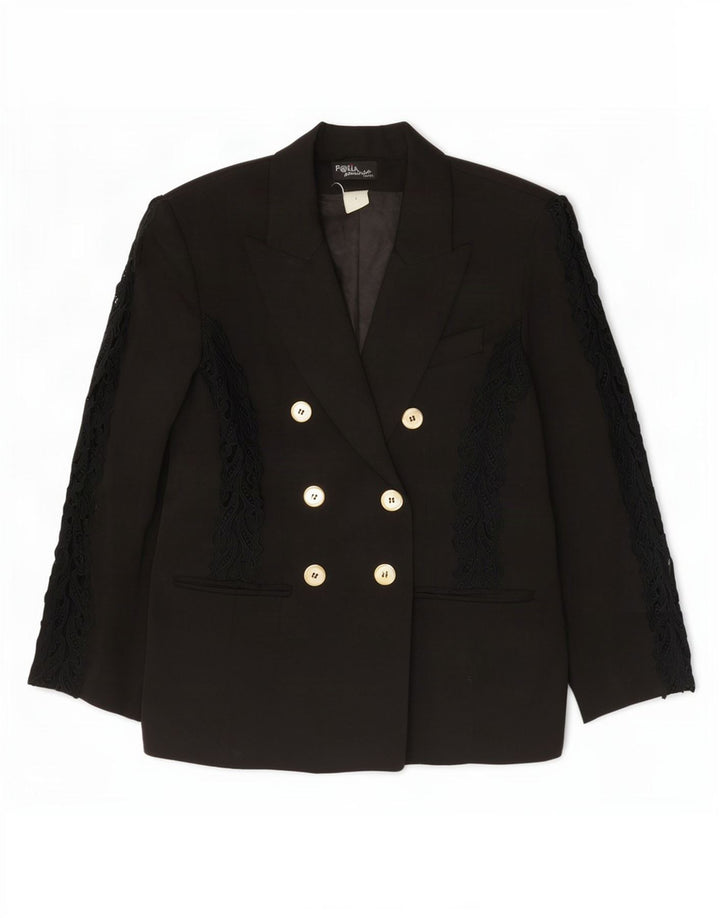 Giacca blazer doppiopetto vintage da donna UK 12 Medium Black Paisley