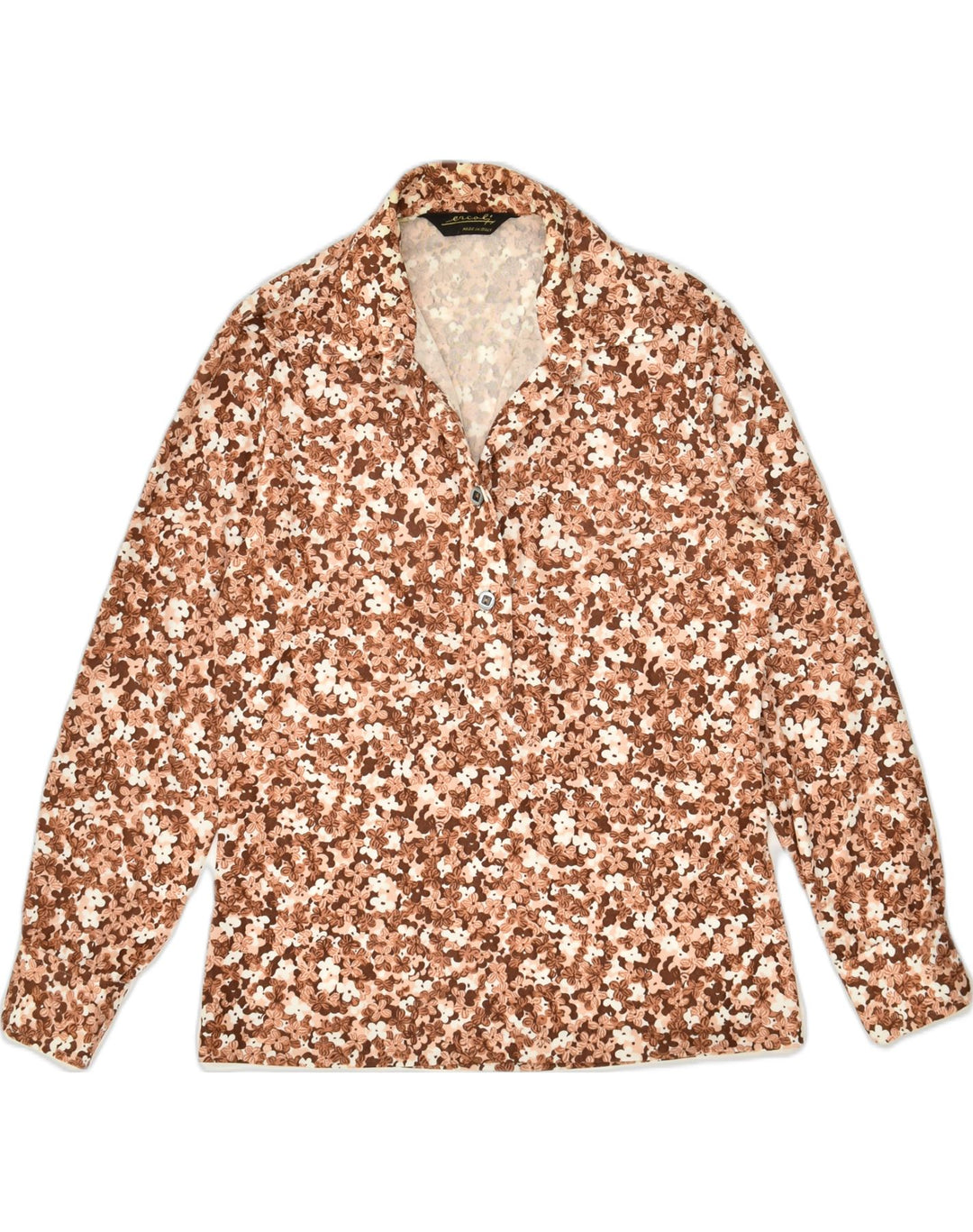 VINTAGE Womens Pullover Shirt UK 14 Medium Brown Floral | Vintage Vintage | Thrift | Second-Hand Vintage | Used Clothing | Messina Hembry 