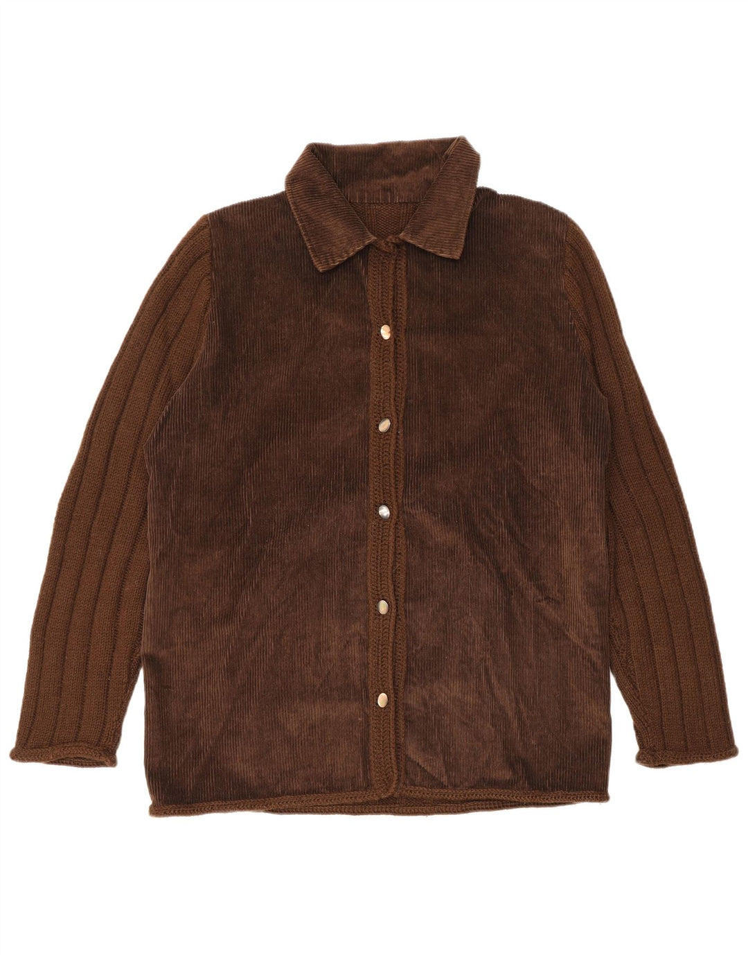 Maglione cardigan da donna vintage UK 14 grande marrone