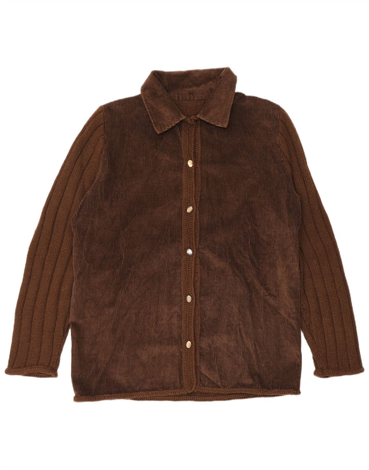 Maglione cardigan da donna vintage UK 14 grande marrone