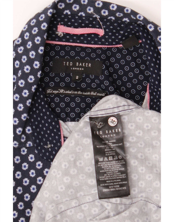Camicia da uomo Ted Baker taglia 2 piccola in cotone floreale blu navy