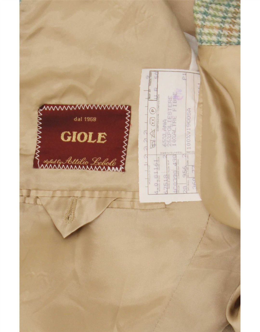 Giacca blazer da uomo a 2 bottoni Lebole IT 50 Large verde pied de poule in lana
