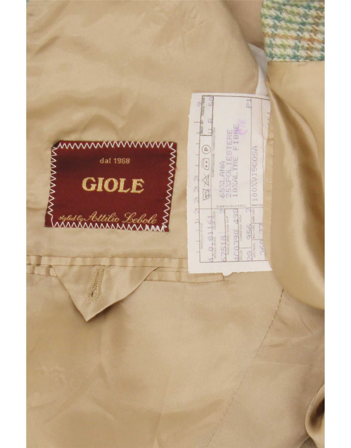 Giacca blazer da uomo a 2 bottoni Lebole IT 50 Large verde pied de poule in lana
