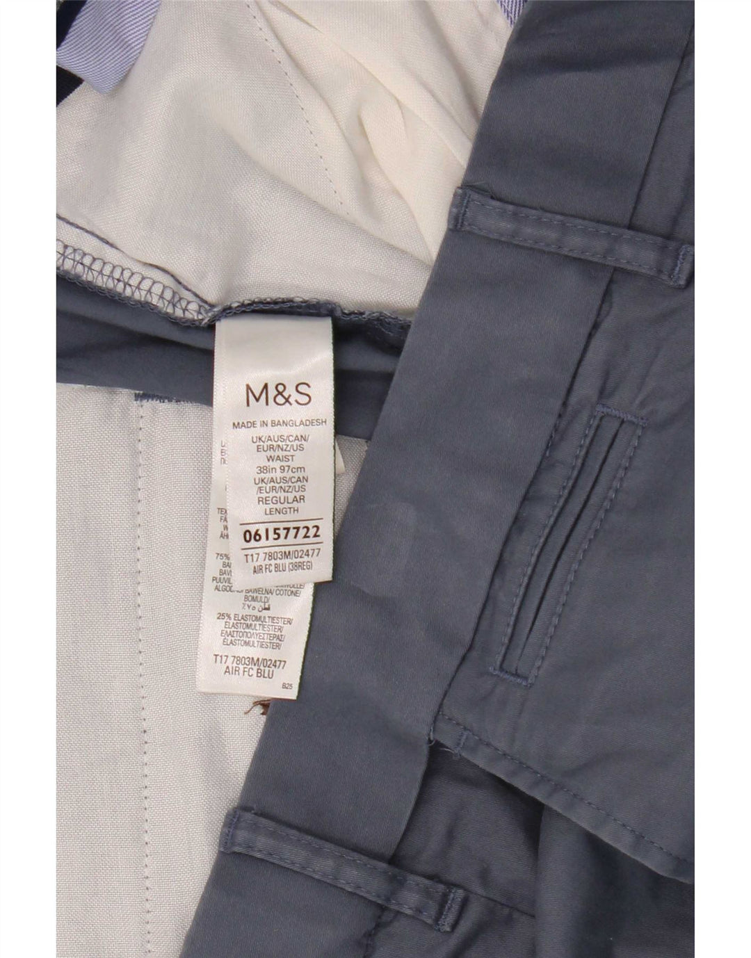 Pantaloncini chino da uomo Marks & Spencer W38 XL cotone blu